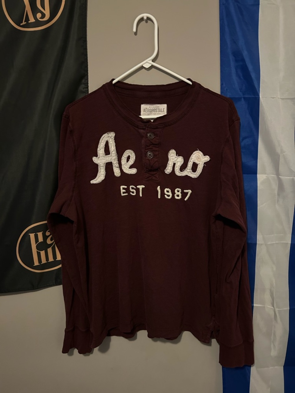 Aeropostale Maroon Henley with White Embroidered Logo